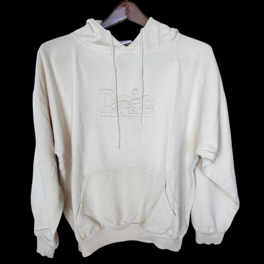 Vintage Dole Fruit Embroidered Hoodie Sweatshirt Cream Off-White 100% Cotton